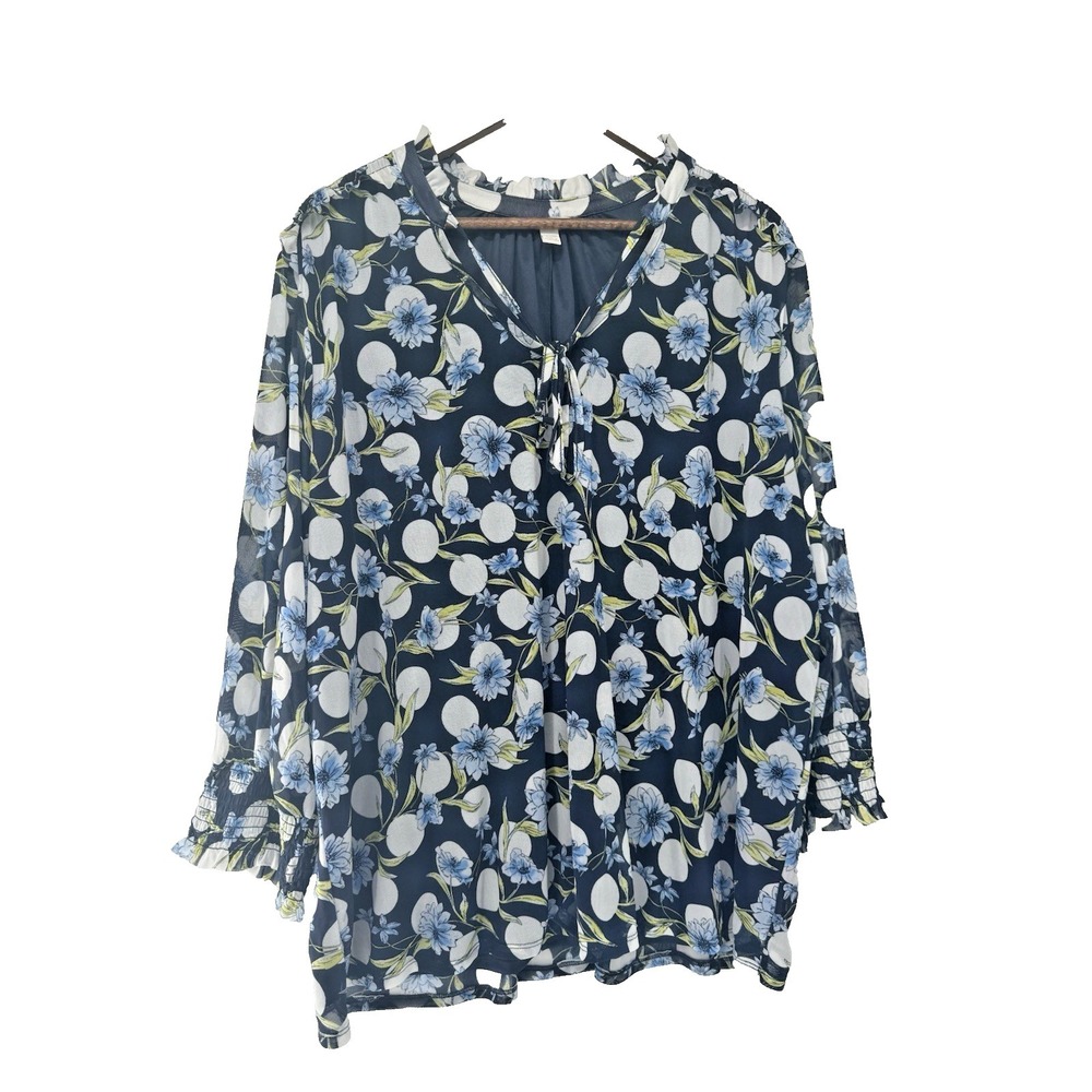 Cato Blouse Blue 22/24W Sheer Sleeve Bloomcore Fairy Cottagecore Boho light tie
